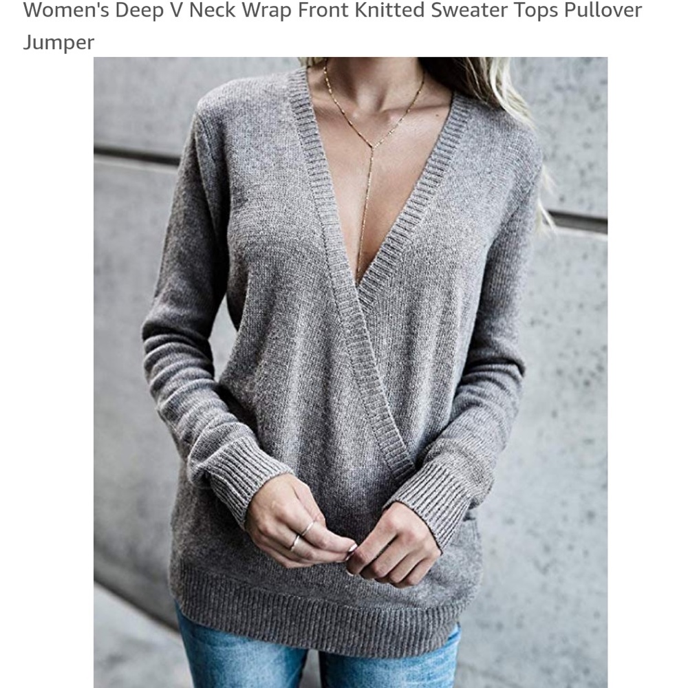 Women’s grey deep v neck sweater